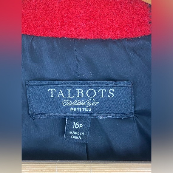 Talbots Wool Blend Red Black Buffalo Plaid Double Breast Blazer Jacket Sz 16P - Picture 6 of 9